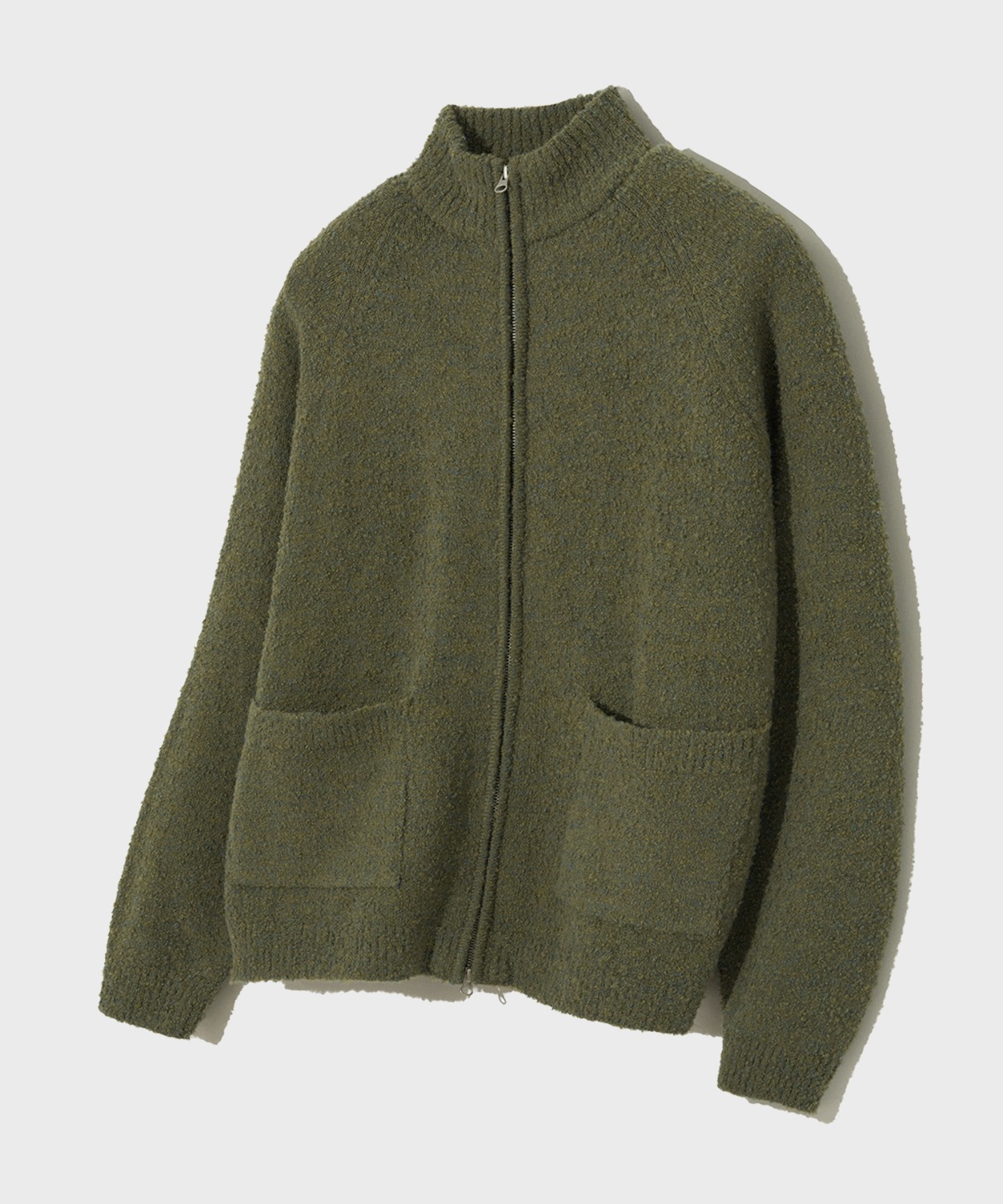 Boucle Collar Zip-up Knit_Lime
