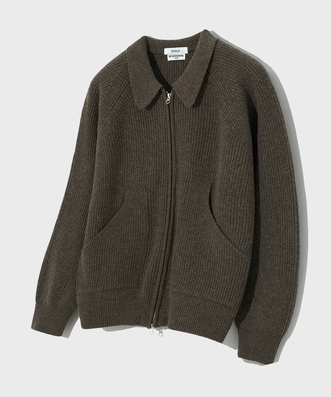 [BDKD X Knitted] 7G Lambswool Collar Zip-up_Mel Brown
