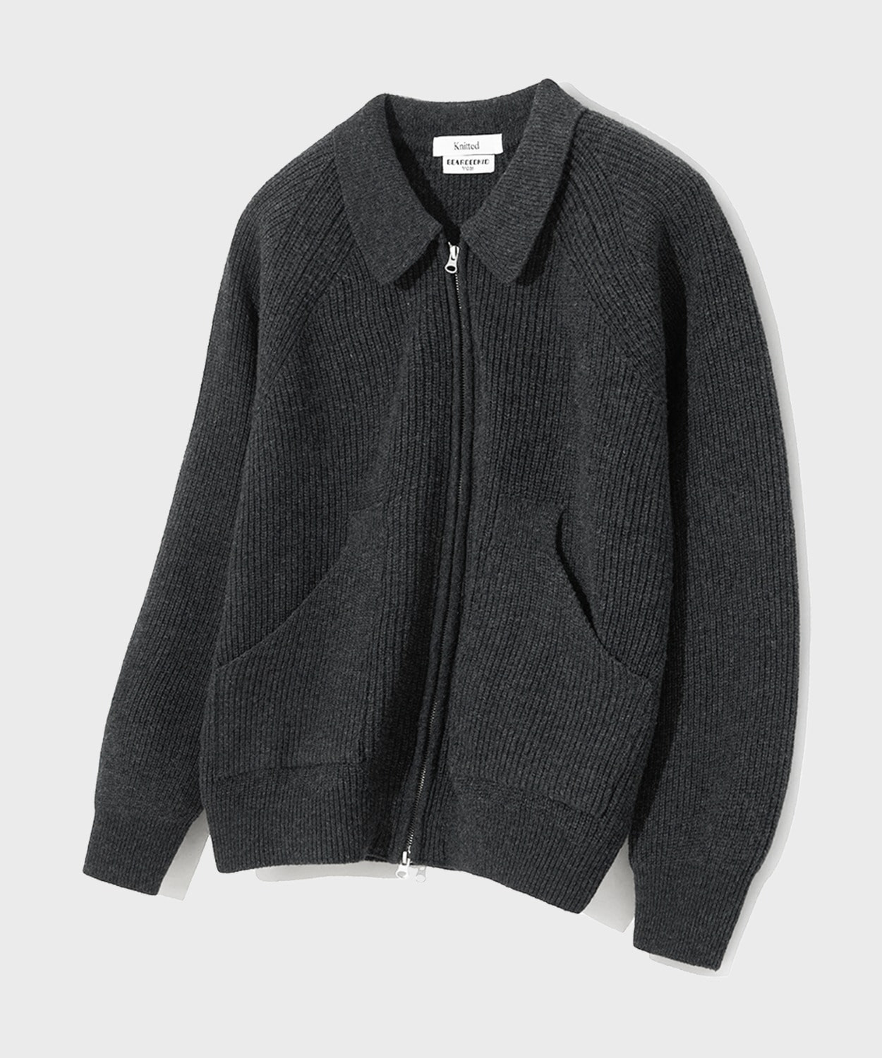 [BDKD X Knitted] 7G Lambswool Collar Zip-up_Mel Grey